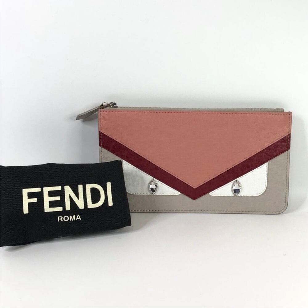 Fendi Pink Grey Crystal Eye Monster Pouch